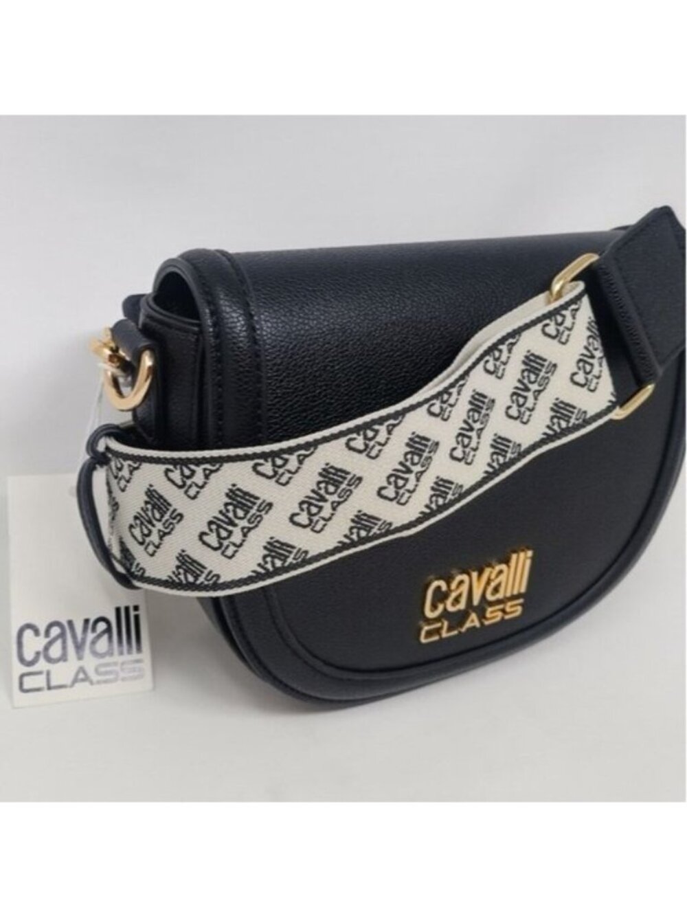 Roberto Cavalli Class Milan Saddle Crossbody Bag Black